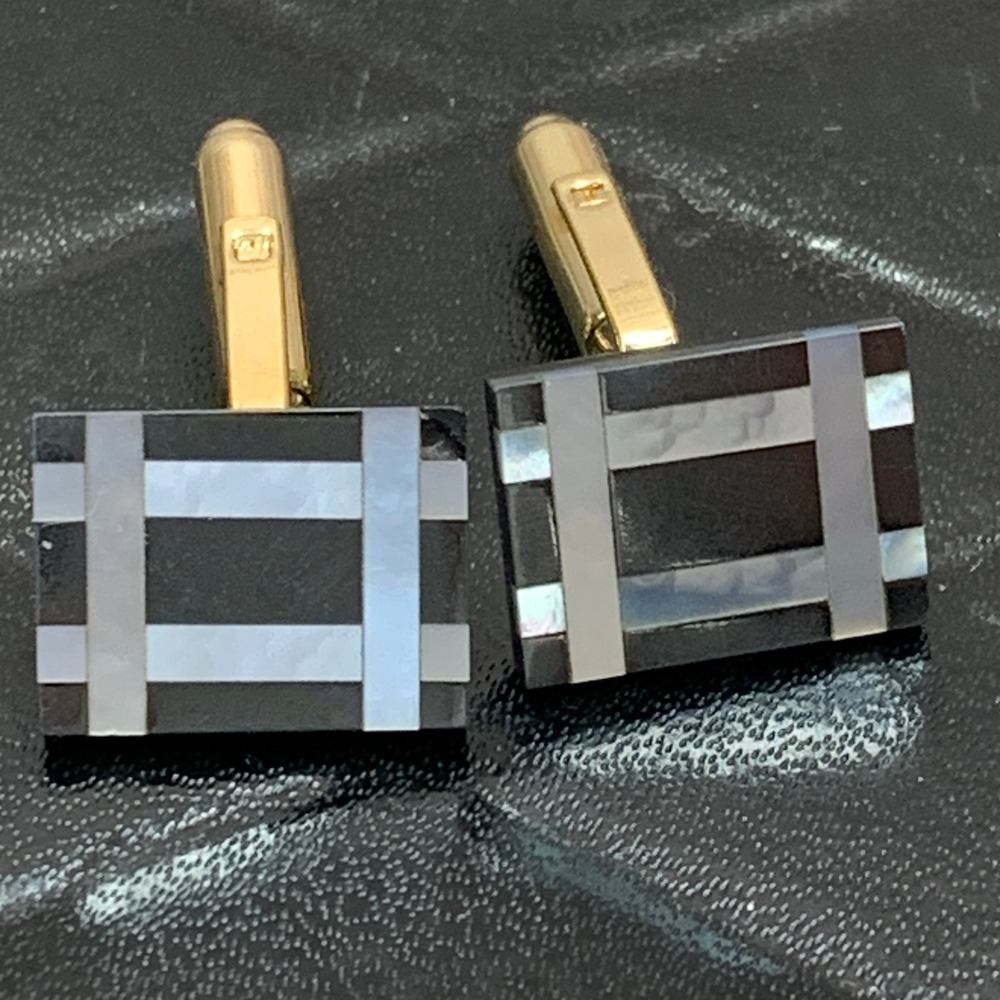 Vintage Hayward Cufflinks, Gold Tone with Black &‎ Mother of Pearl Inlay